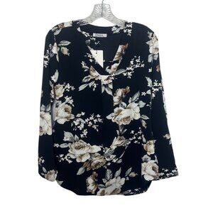 Youatalia Long Sleeve Blouse Top Small Womens Black Moody Floral New Work